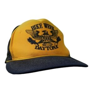 Vintage Y2K Daytona Bike Week 2000 Black Golden Yellow Snapback Trucker Hat OS